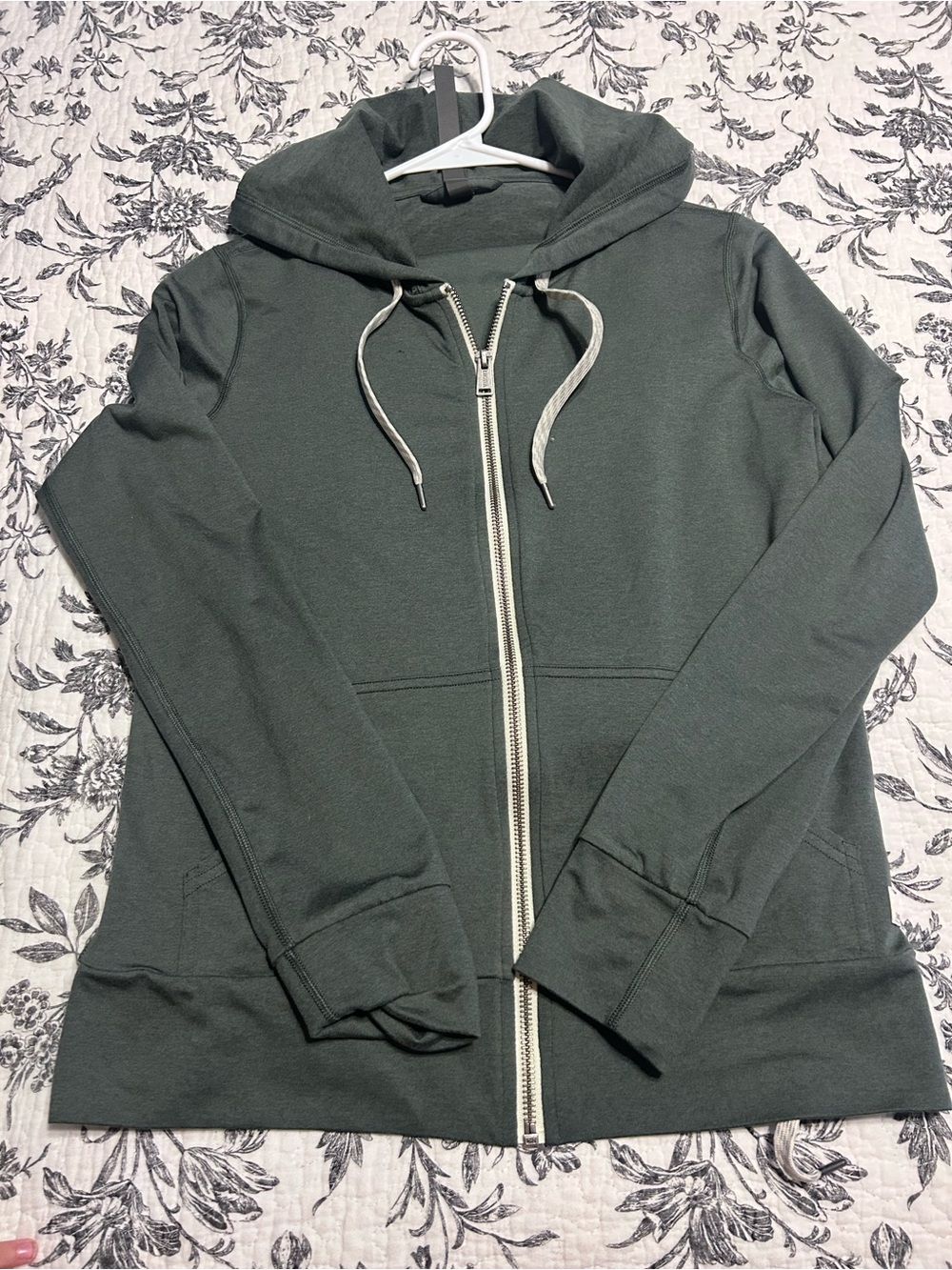 Vuori Heather Olive Green Zip Hoodie with Contrast Drawcords - Picture 2 of 2